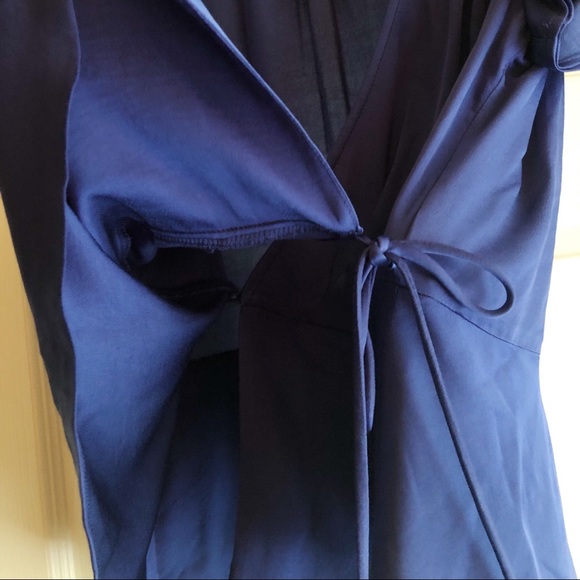 Zara Woman Royal Blue Satin Wrap Tie Blouse - Picture 3 of 6